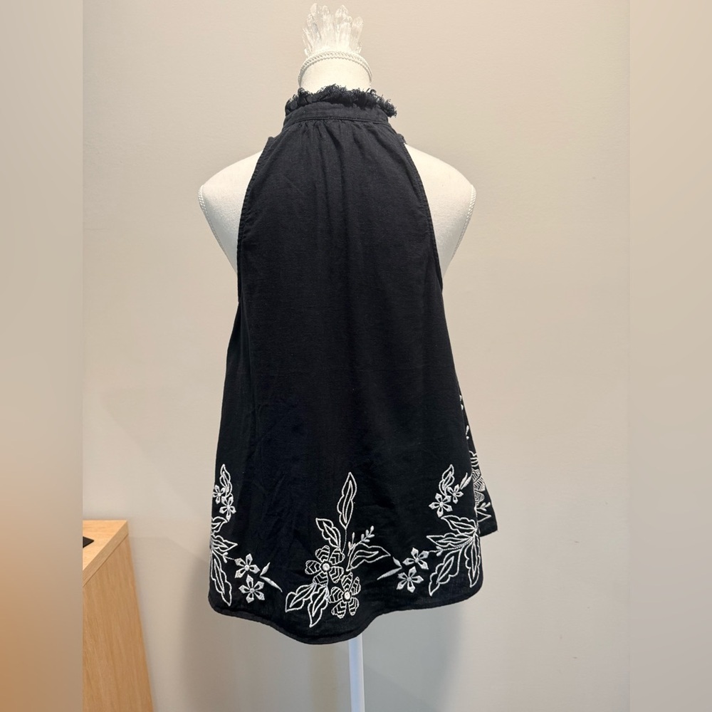 Pilcro The Tavi Tank Black White Embroidered Linen Blend XS Oversized Boho - Picture 7 of 9